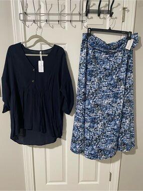 Blue Patterned A-Line Women’s Skirt 2x nwt notations 2x ny collection navy peasa